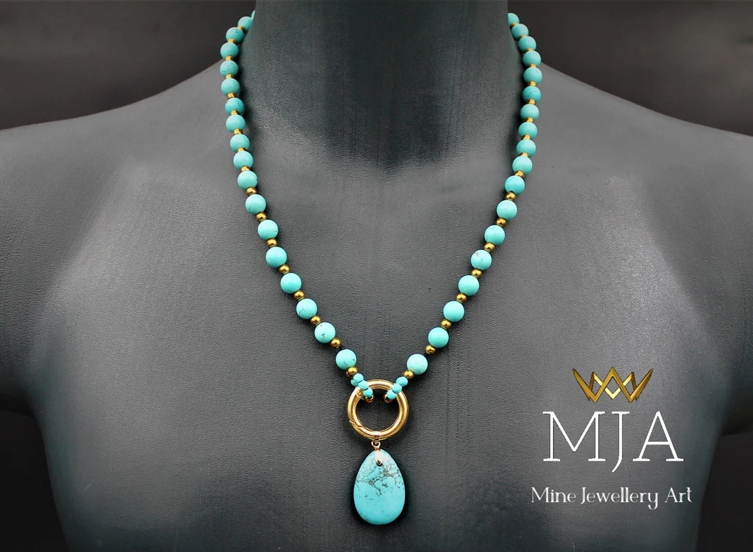 Turquoise Pendant Necklace: Gold Hematite Bead Mala Jewelry | Etsy (US)