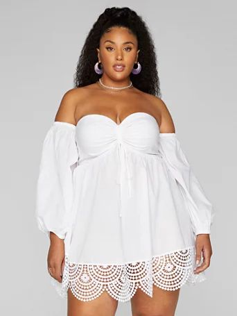 Renata Off-The-Shoulder Eyelet Trim Dress - Fashion To Figure | Fashion To Figure