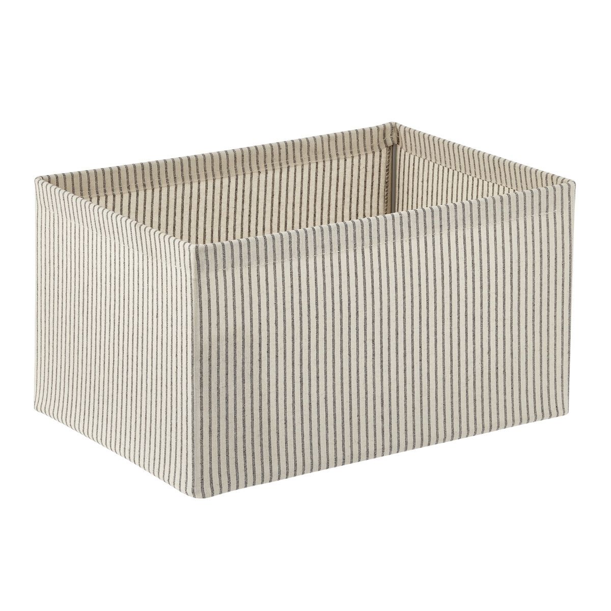 The Container Store Straight-Sided Farmhouse Open Bin Grey Stripe | The Container Store