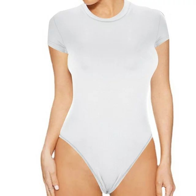 FRSASU Women's Bodysuit Solid Color Short Sleeve T-shirt White 10(XL) - Walmart.com | Walmart (US)
