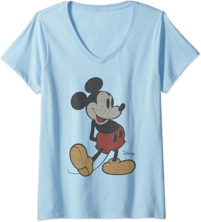 Womens Disney Classic Mickey Mouse Pose V-Neck T-Shirt | Amazon (US)