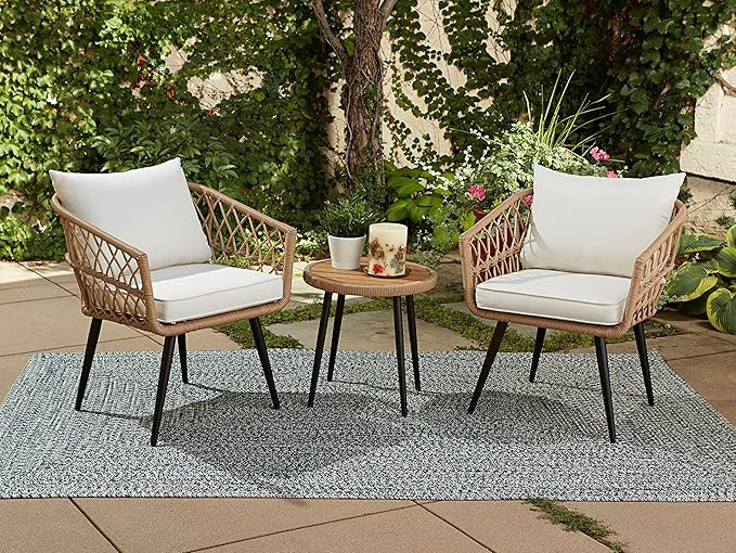 Quality Outdoor Living 65-YZ03HM Hermosa 3 Piece Chat Set, Aluminum Frame + Tan Wicker + Linen Cu... | Amazon (US)