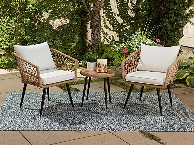 Quality Outdoor Living 65-YZ03HM Hermosa 3 Piece Chat Set, Aluminum Frame + Tan Wicker + Linen Cu... | Amazon (US)