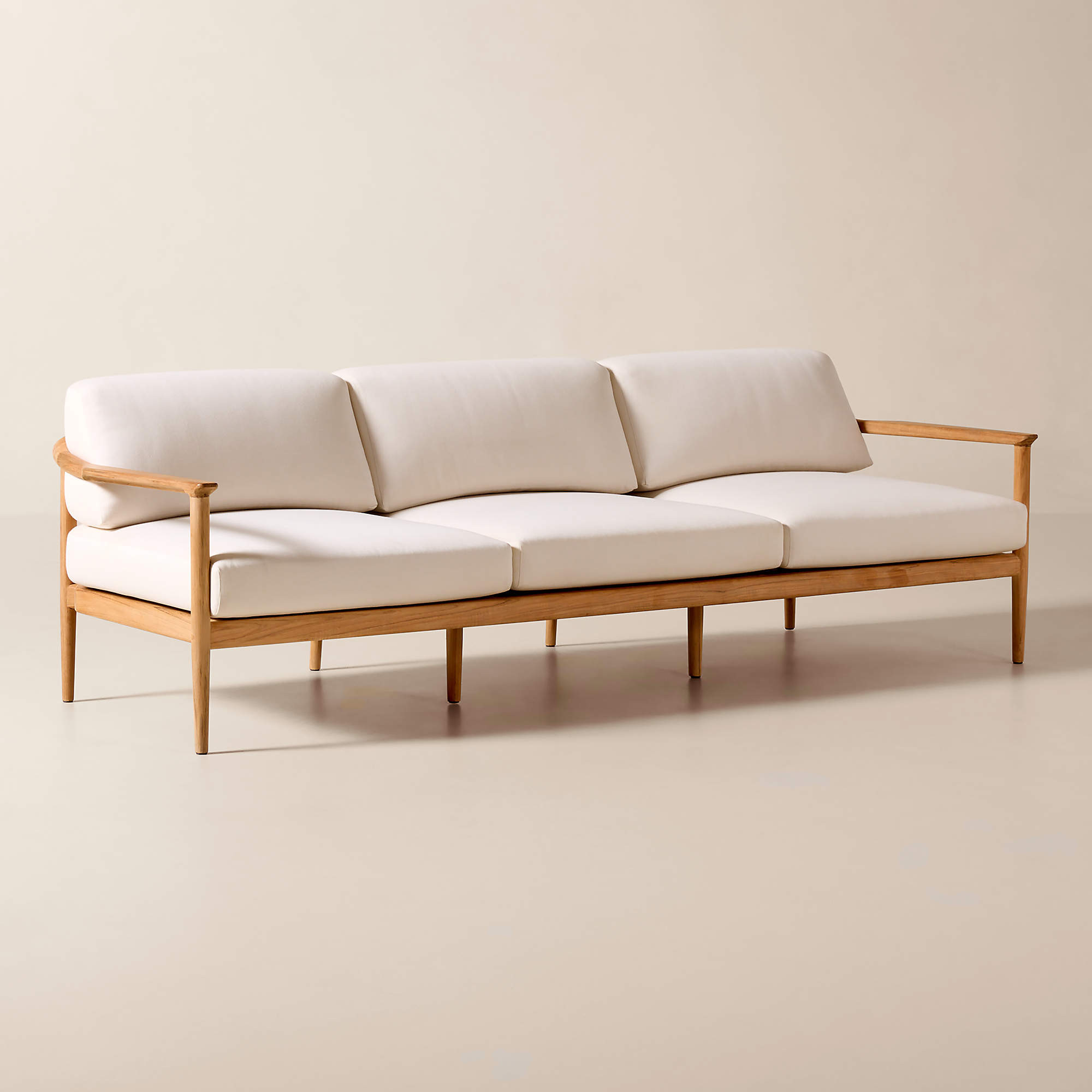 Tide 95" Teak Outdoor Sofa With Ivory Sunbrella Cushions | CB2 | CB2
