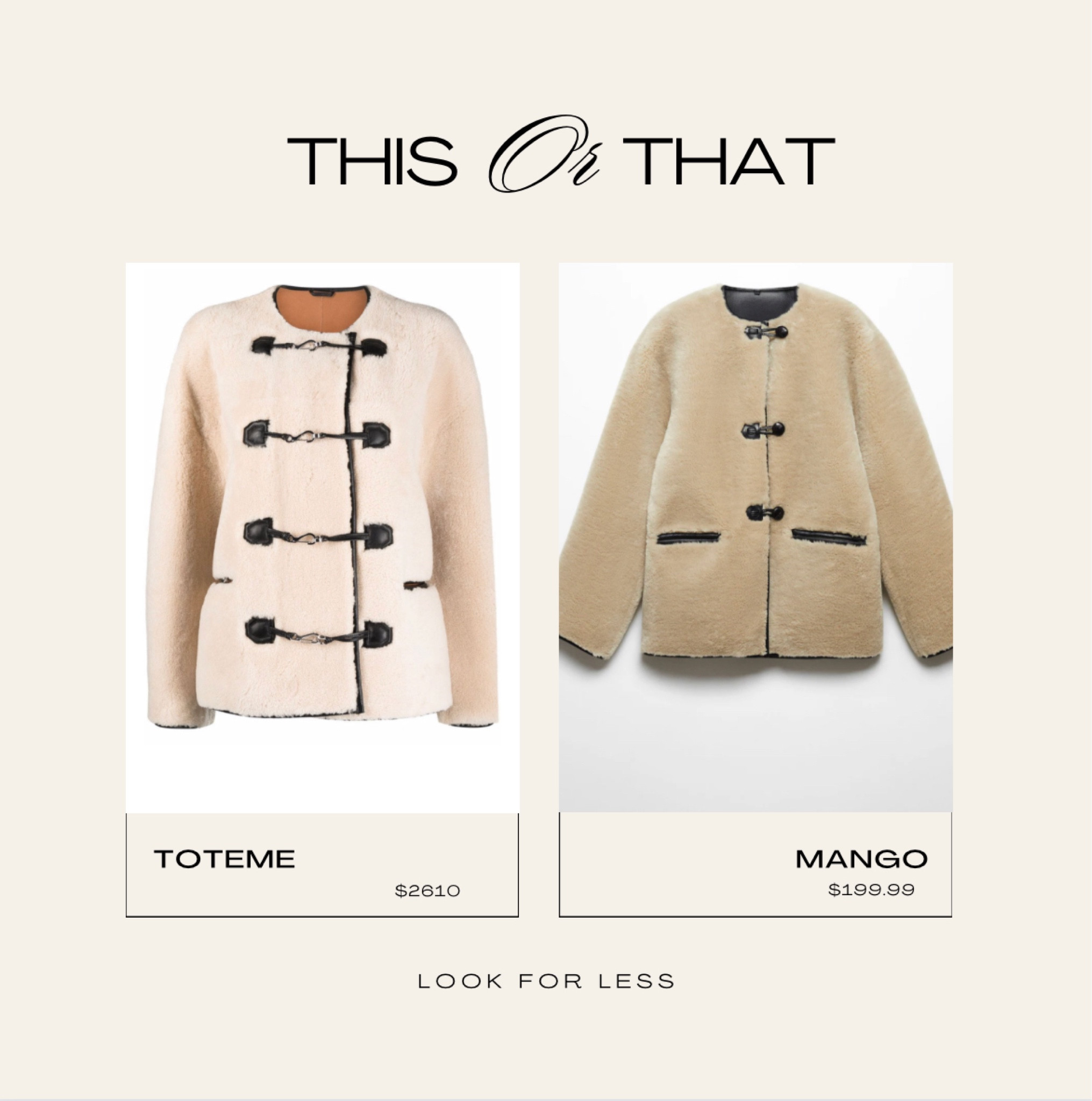 #lookforless
Teddy shearling jacket 
Toteme vs mango 
Perfect for fall - winter 

#LTKSeasonal #LTKstyletip #LTKHoliday