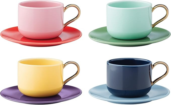 Kate Spade New York 894770 Make It Pop 8-Piece Cup & Saucer Set, Yellow, MUG | Amazon (US)