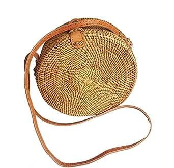 Rattan Nation - Handwoven Round Rattan Bag (Plain Weave Leather Closure), Straw Bag | Amazon (US)