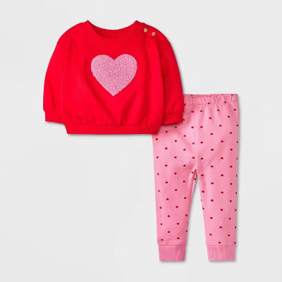 Baby Chenille Heart Top & Bottom Set - Cat & Jack™ Red/Pink | Target