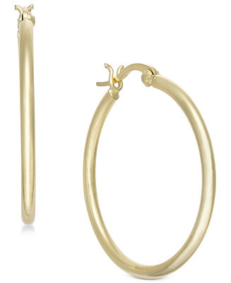 Silver Plated Polished Tube Medium Hoop Earrings | Macys (US)