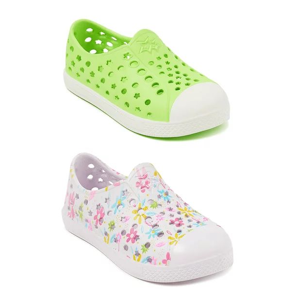 Wonder Nation Toddler Girls Lime Green & Floral EVA Beach Water Sneakers, 2-Pack | Walmart (US)