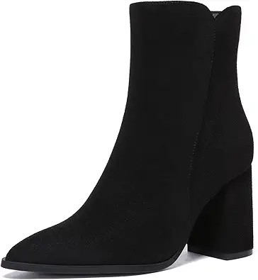 Athlefit Women's Heeled Ankle Boots Fashion Pointed Toe Chunky Block Heel Side Zipper Short Booti... | Amazon (US)