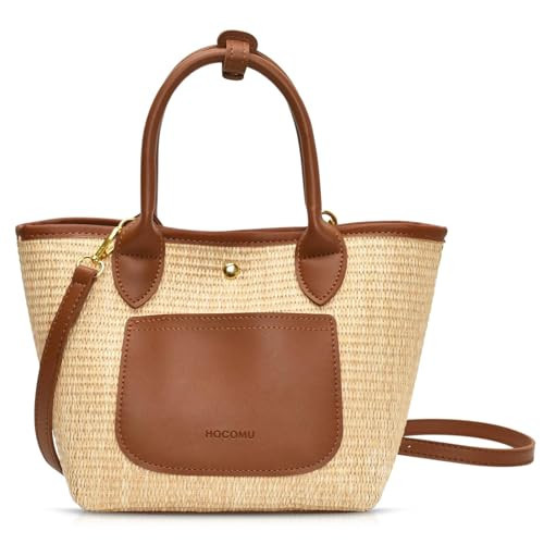 QTKJ Handbag for Women, Straw Beach Bag Large Capacity, Crossbody Bag for Women Vacation Travel Daily (Brown) | Amazon (US)