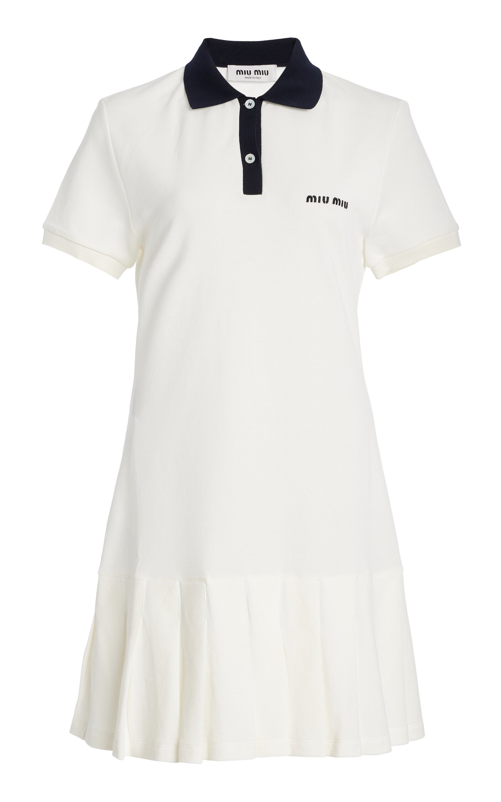 Miu Miu Pleated Cotton Polo Mini Dress - Moda Operandi | Moda Operandi (Global)