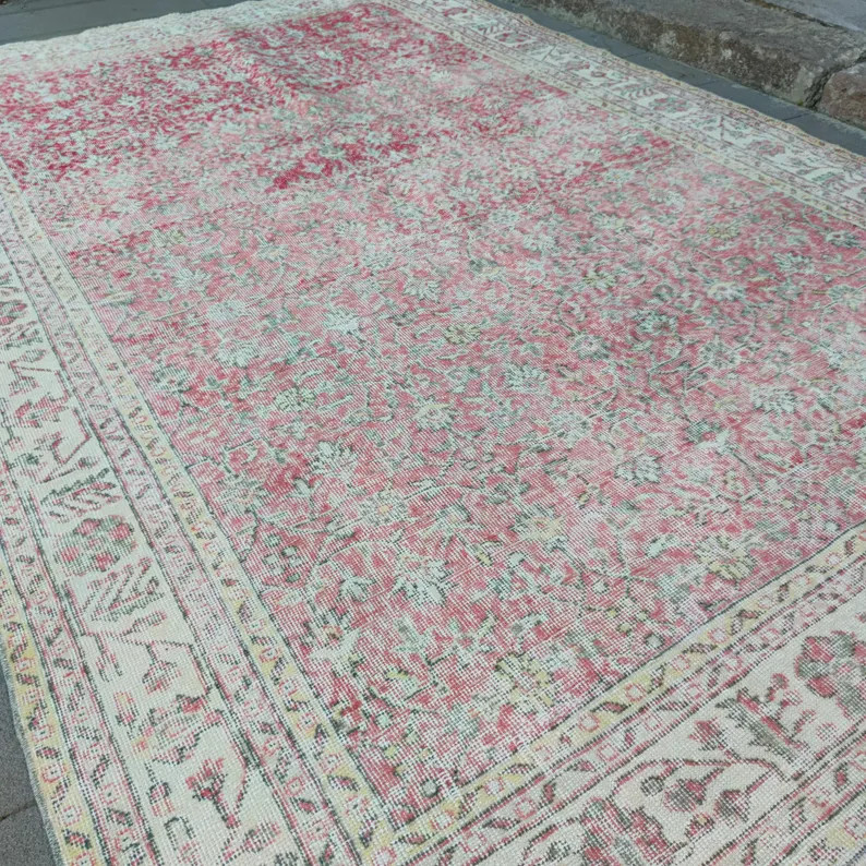 7x10 Oversized Faded Light Red Turkish Rug: 6.62 X 10.07 Ft, Handmade Wool Anatolian Rug - Etsy | Etsy (US)