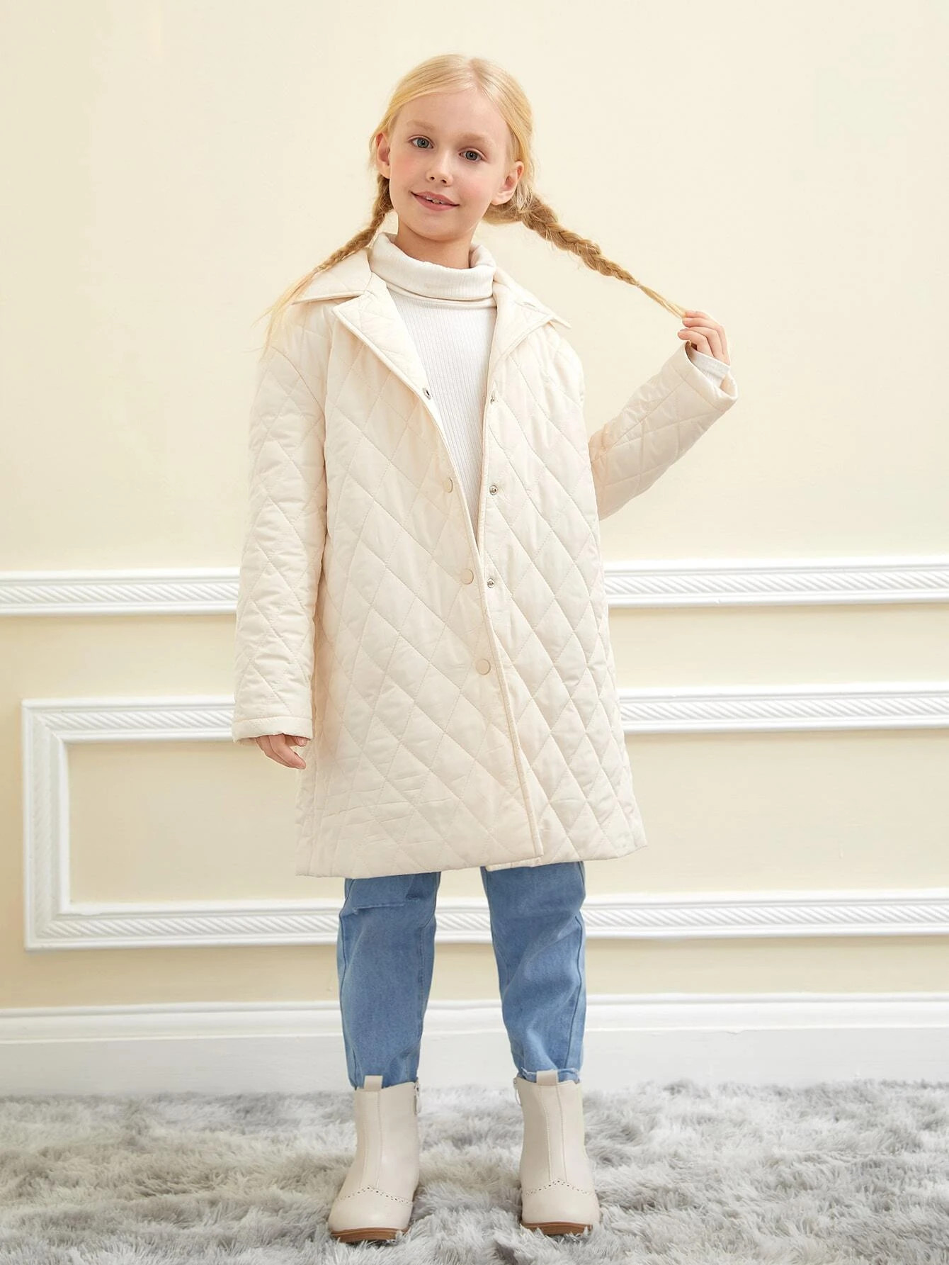 SHEIN Girls Snap Button Up Quilted Coat | SHEIN