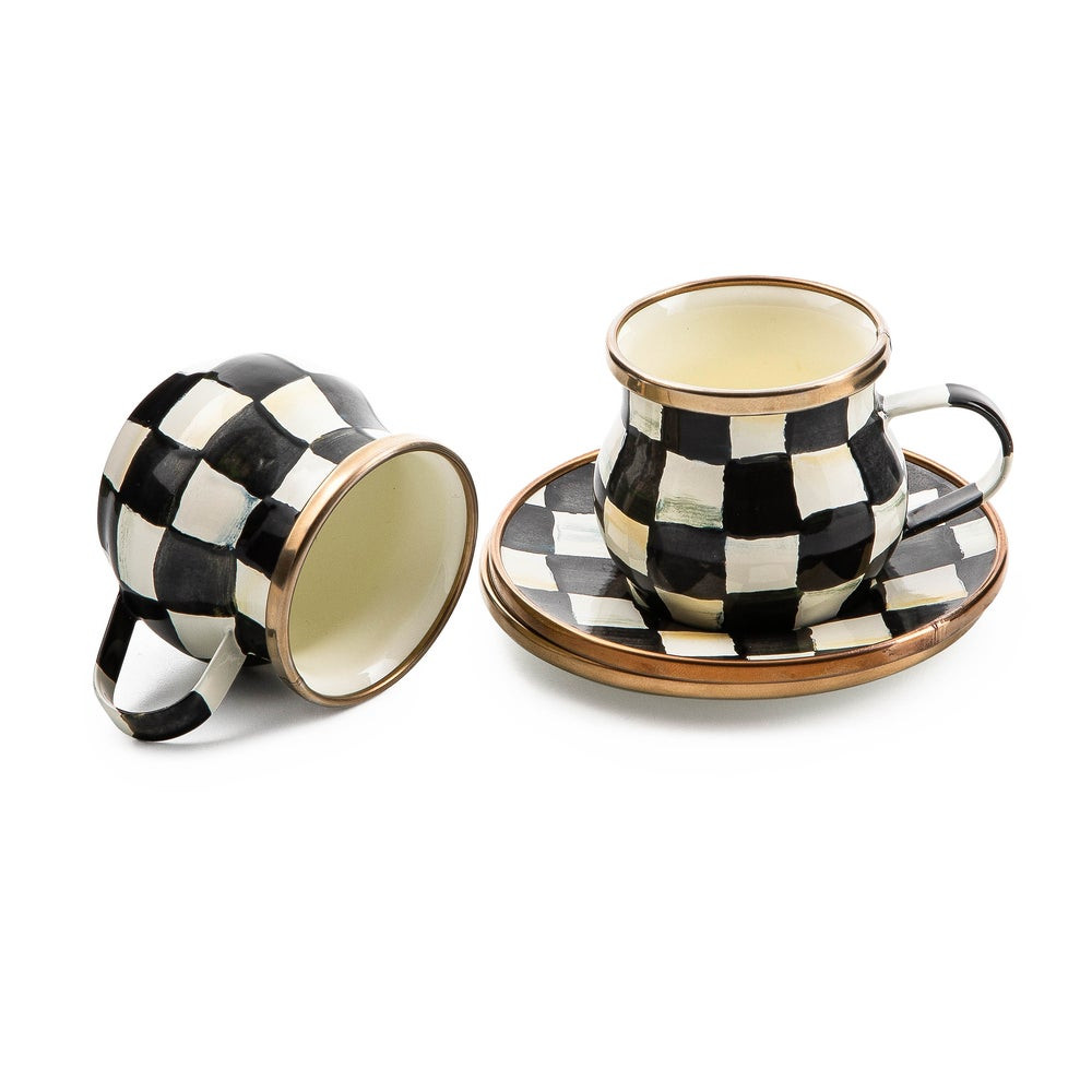 Check Enamelware Espresso Cup & Saucer Set | MacKenzie-Childs