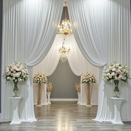 8 Panels 5x12ft Backdrop Curtains for Parties, Wrinkle Free 8 Panels 12 ft Long Polyester Ivory P... | Amazon (US)