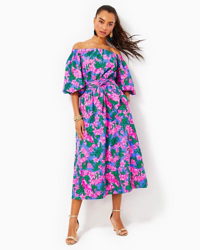 Shawnlee Elbow Sleeve Off-The-Shoulder Cotton Midi Dress | Lilly Pulitzer