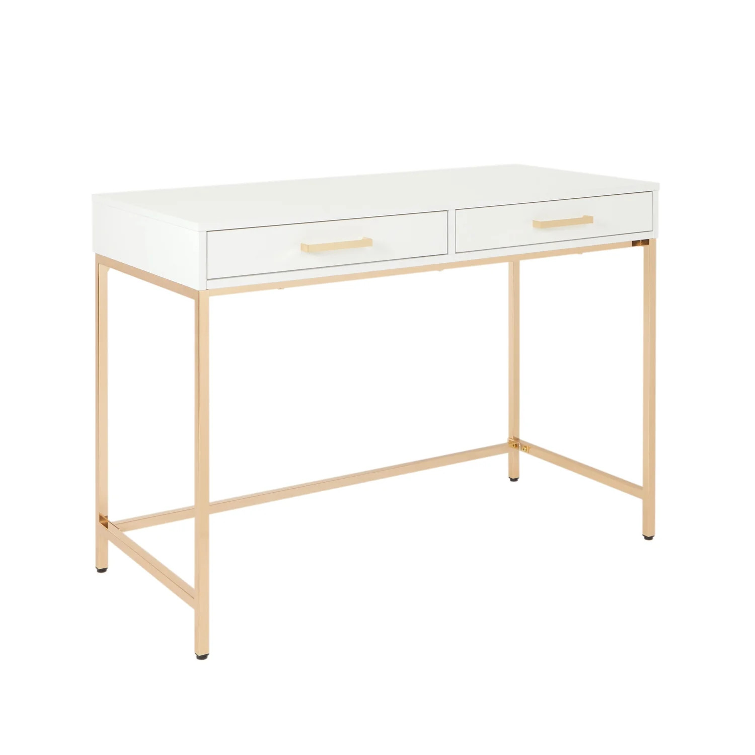 OSP Home Furnishings Alios Desk with White Gloss Finish and Gold Chrome Plated Base | Walmart (US)