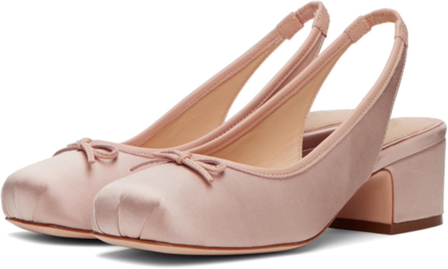 Slingback Ballet Heels for Women Cute Bow Square Toe Low Chunky Heel Ballerina Pumps Comfort Sati... | Amazon (US)