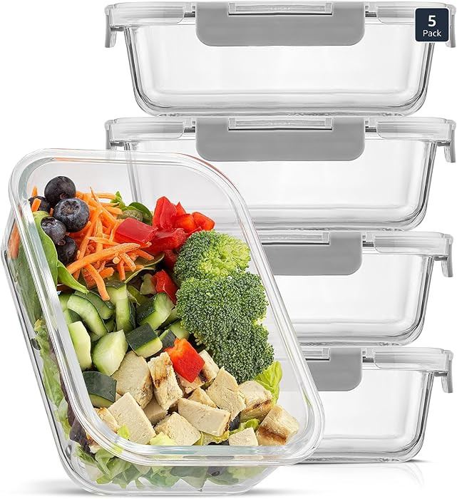 JoyJolt Glass Food Storage Containers with Lids. 5 Pack Glass Meal Prep Containers Reusable 35oz ... | Amazon (US)