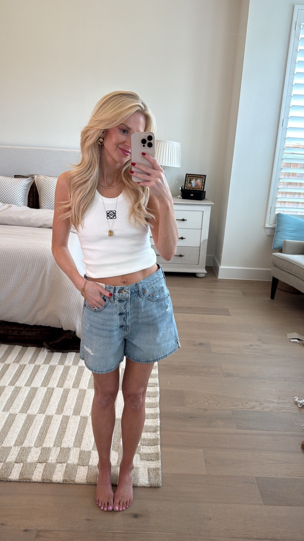 Oversized “mom shorts” size down if between - they run big imo! 

#LTKmomlife #LTKPetite #LTKootd