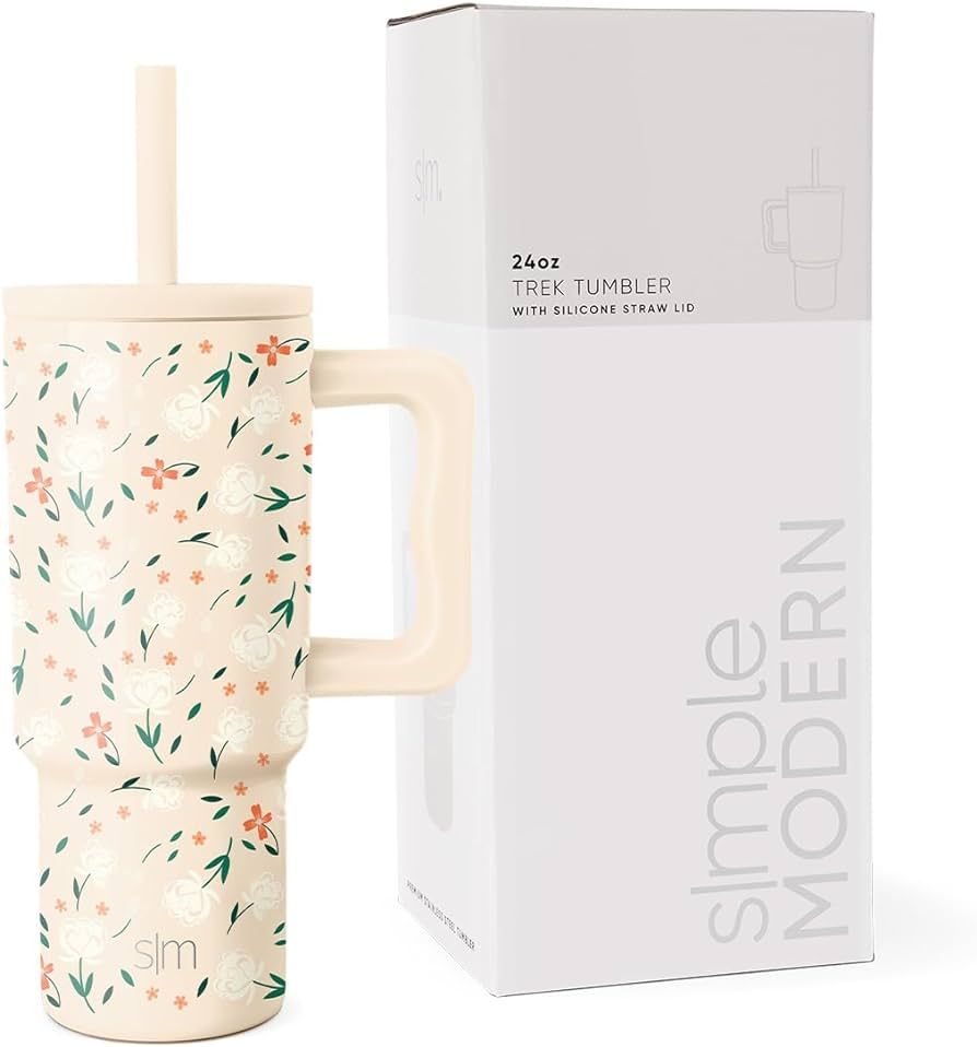Simple Modern Kids 24 oz Tumbler with Handle and Silicone Straw Lid | Spill Proof and Leak Resistant | Reusable Stainless Steel Bottle | Gift for Kids Boys Girls | Trek Collection | Chloe Floral | Amazon (US)