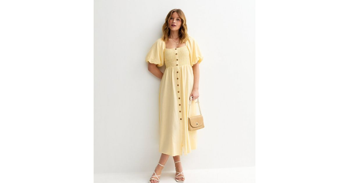 Light Yellow Faux Button Milkmaid Midi Dress | New Look | New Look (UK)