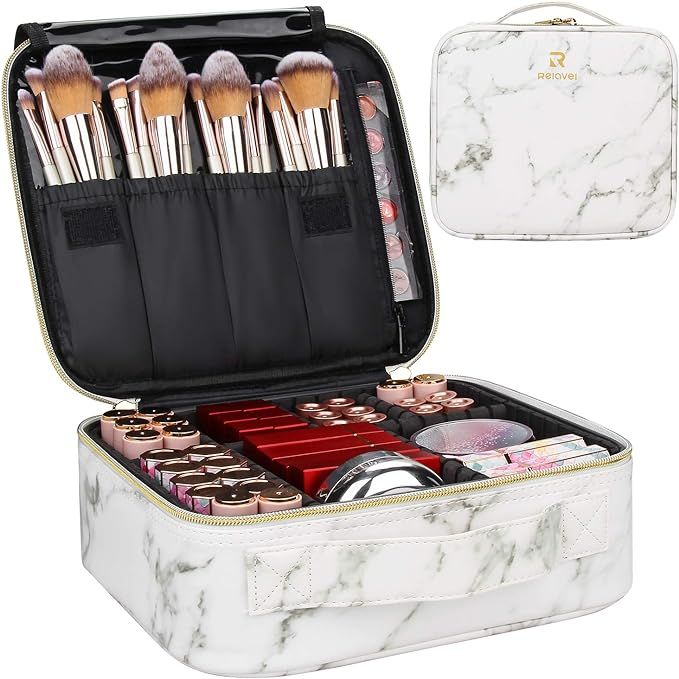 Marble Makeup Case Travel Makeup Bag Marble Cosmetic Bag Makeup Train Case for Women Brush Storag... | Amazon (US)