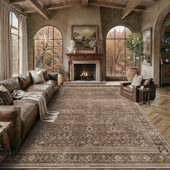 Schweek 8x10 Brown Area Rugs Washable Vintage Large Rug for Living Room | Amazon (US)