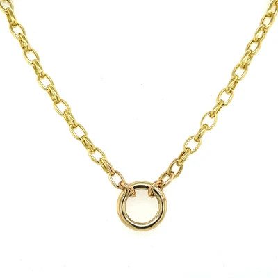 14K Yellow Gold Necklace Oval Rolo Charm Holder Chain - Versatile, Polished, Modern Yellow Gold | Goldmania
