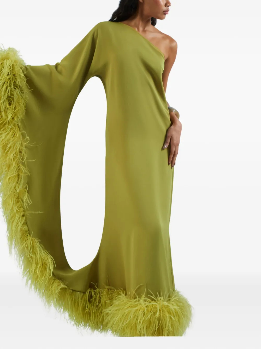 Taller Marmo Baler feather-trimmed one-shoulder Maxi Dress | Green | FARFETCH | Farfetch Global