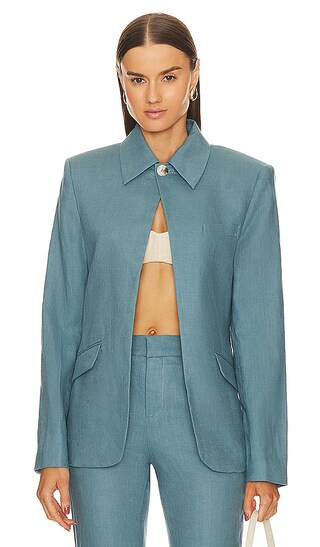 The Linen Midway Blazer in Denim Blue | Revolve Clothing (Global)