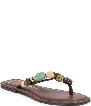 Cely Leather Bead Embellished Thong Sandals | Dillard's