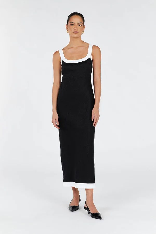 CARTER BLACK LINEN MIDI DRESS | DISSH