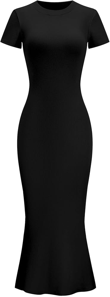 LOMON Women Fishtail Hem Ribbed Maxi Dresses Summer Casual Stylish Y2k Sexy Fitted Lady Elegant C... | Amazon (US)
