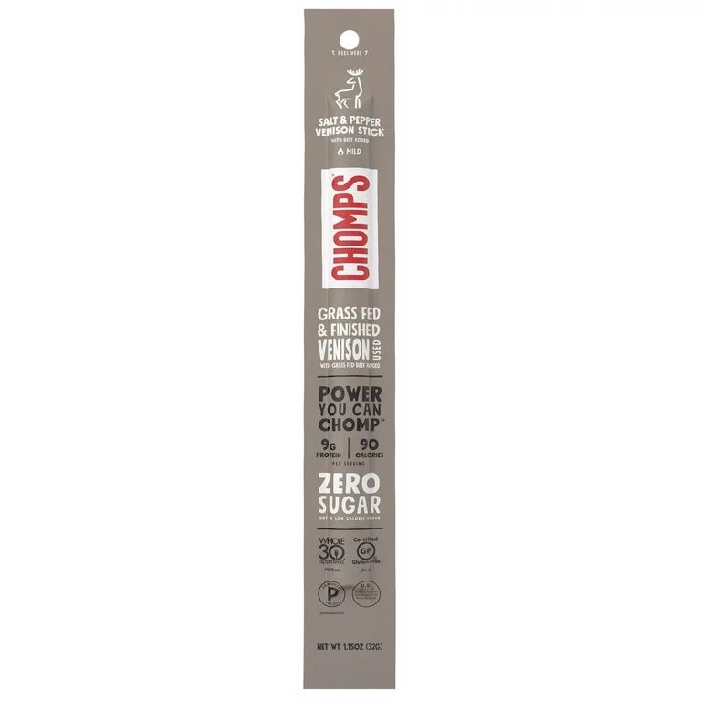 Chomps Grass-Fed Salt & Pepper Venison Jerky Stick, 1.15 oz | Walmart (US)