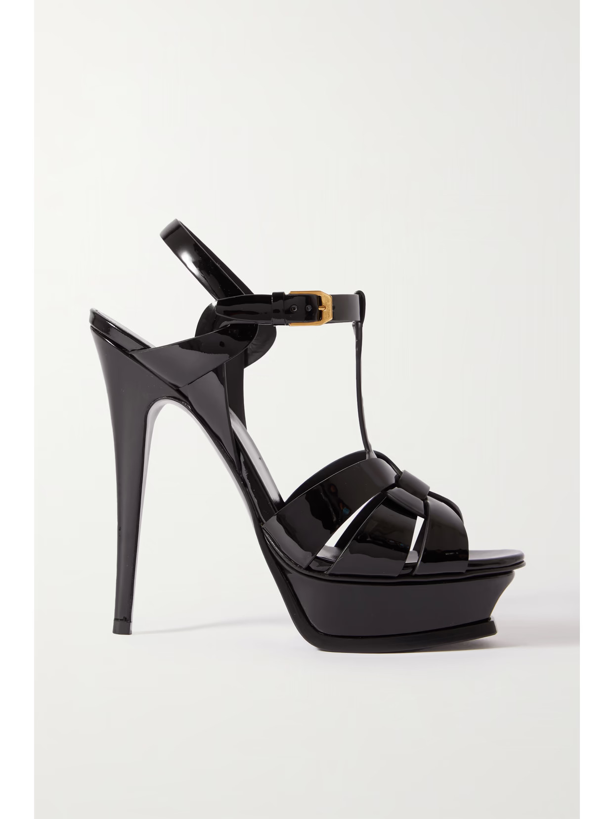 SAINT LAURENT - Tribute Woven Patent-leather Platform Sandals - Black | NET-A-PORTER (UK & EU)
