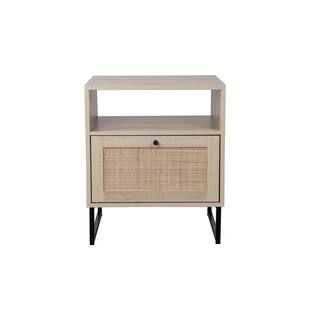Mina Oak-Finish Particleboard Wood Black Modern Accent Storage Living Room Side End Table Bedroom... | The Home Depot