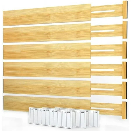 SpaceAid Bamboo Drawer Dividers with Labels, Kitchen Adjustable Drawer Organizers,6 Dividers (17-22 in) | Walmart (US)