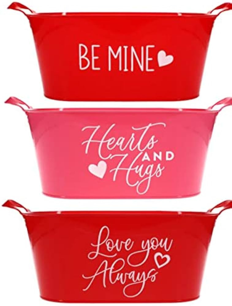 Generic LSM 13 inch Set of 3 Assorted Valentines Day Red Plastic Sentiment Buckets with Handles B... | Amazon (US)