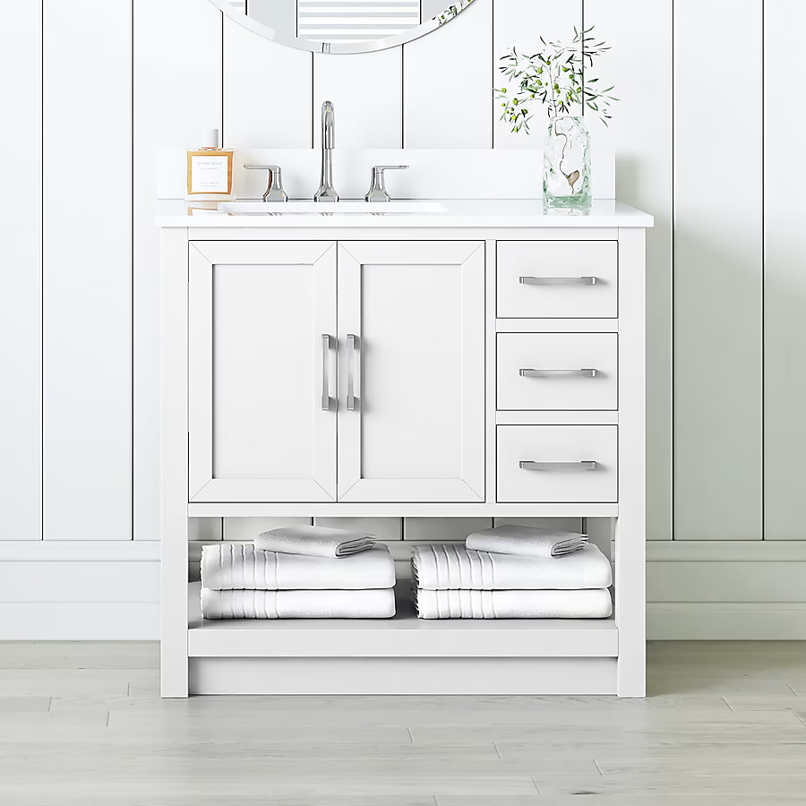 allen + roth Margie 36-in White Undermount Single Sink Bathroom Vanity with White Engineered Ston... | Lowe's