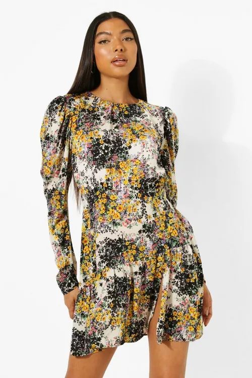 Tall Puff Sleeve Floral Mini Dress | Boohoo.com (US & CA)