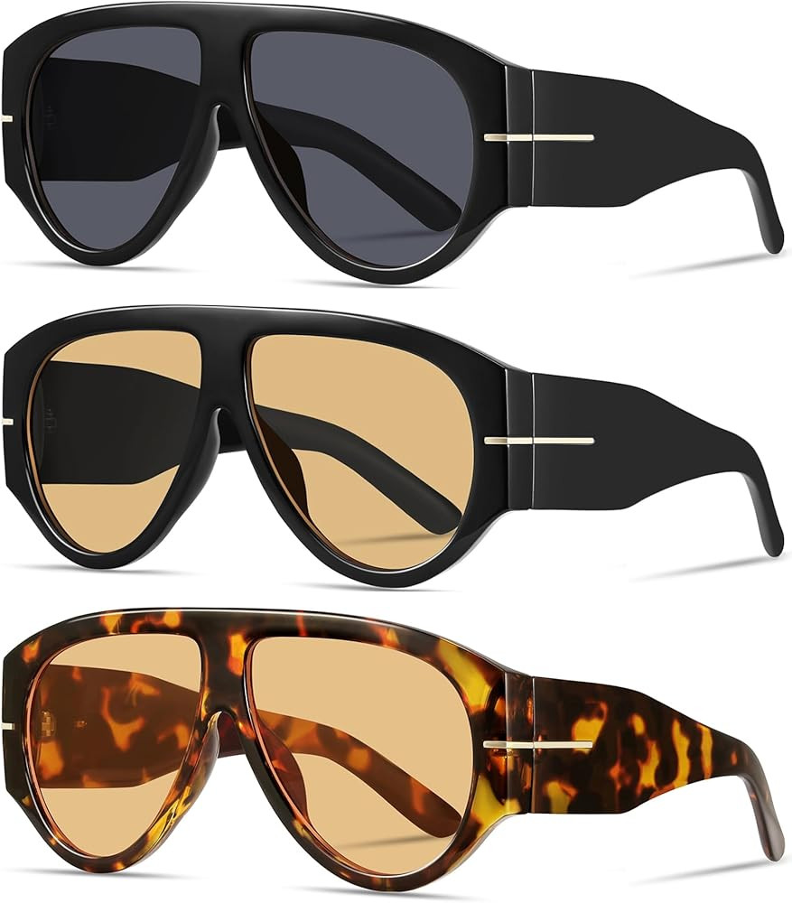 Oversized Retro Aviator Sunglasses for Women Men Trend 70s Thick Classic Vintage Style Sun Glasse... | Amazon (US)