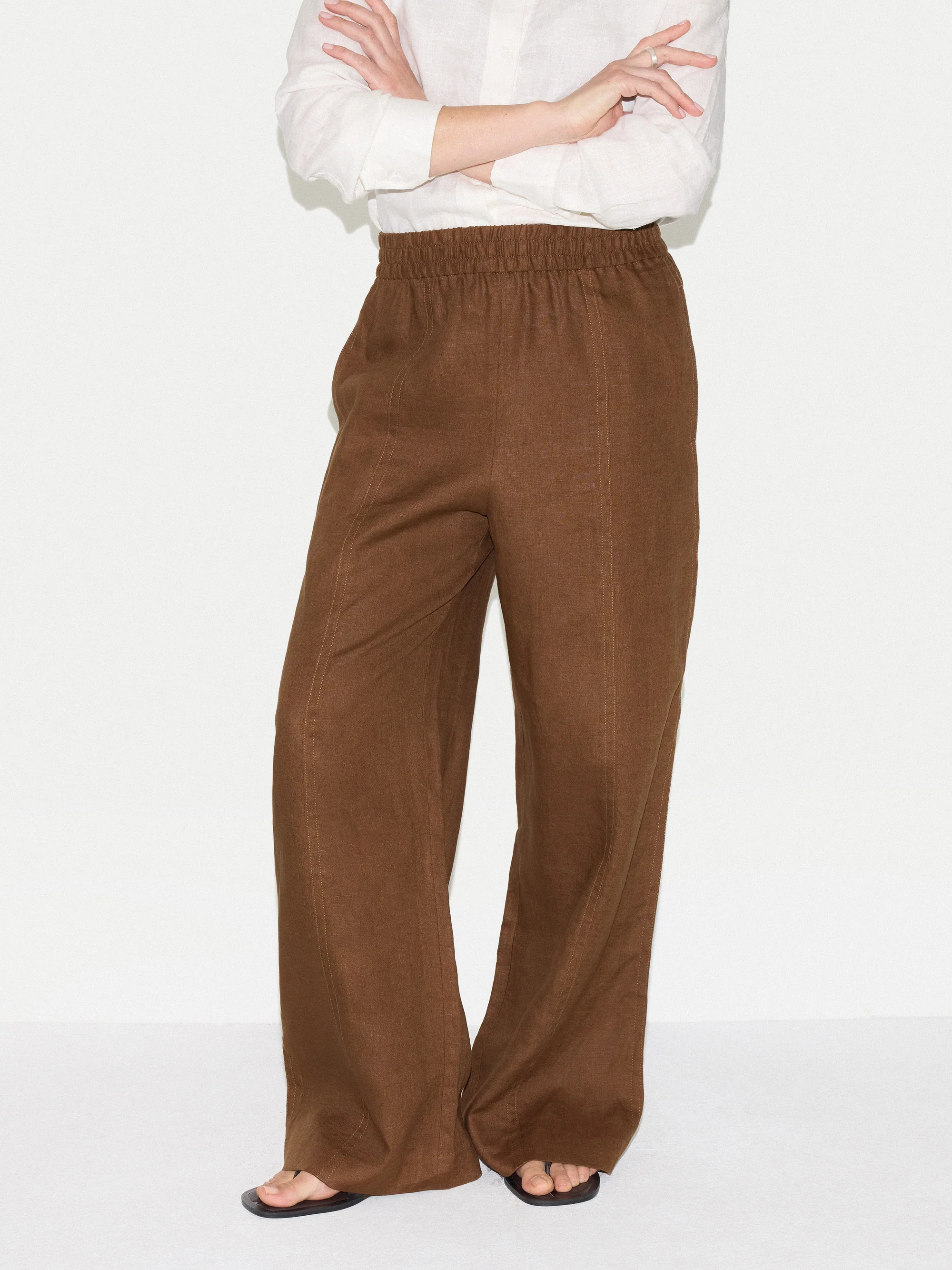 Linen Wide Leg Trouser | Brown | Jigsaw (UK)