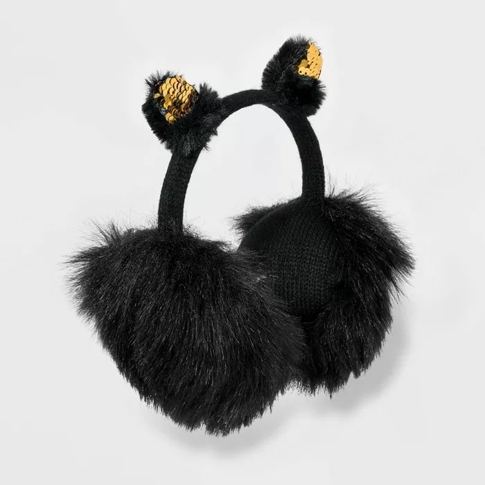 Girls' Cat Earmuffs - Cat & Jack™ Black One Size | Target