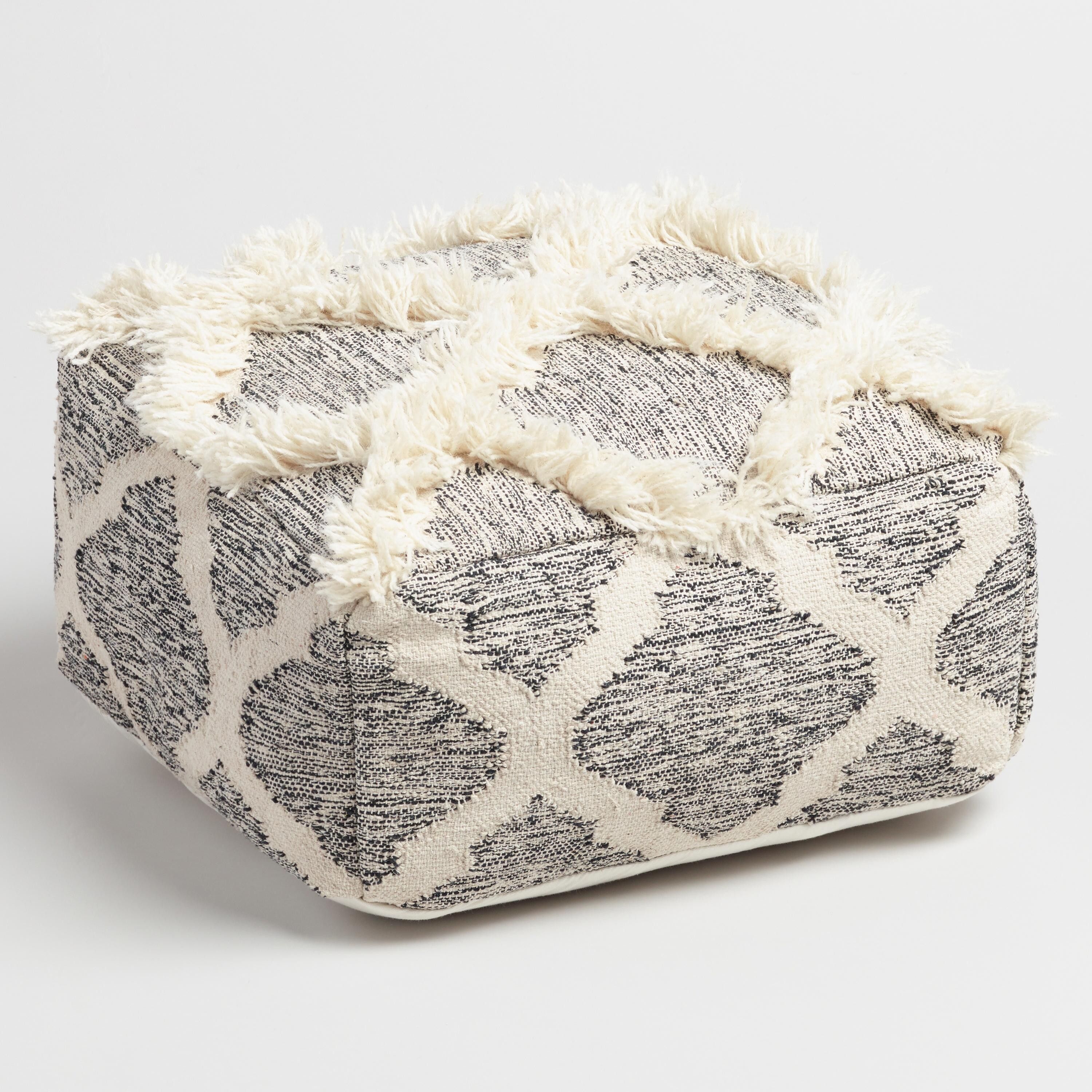 Square Black and White Diamond Shag Pouf | World Market