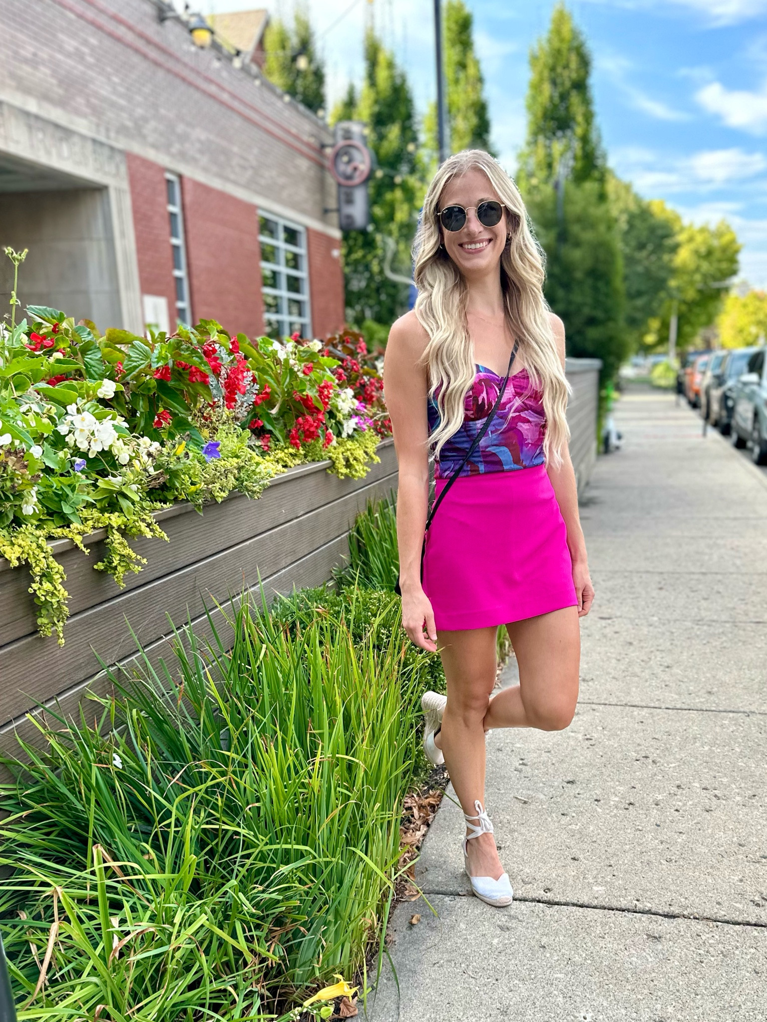 Bodysuit xs TTS. Skirt 0 TTS. Wedges 6.5 TTS. 

Date night outfit. Hot pink outfit. Hot pink style. Taylor swift concert outfit. Eras tour outfit. Eras tour concert outfit. Lovers Eva  