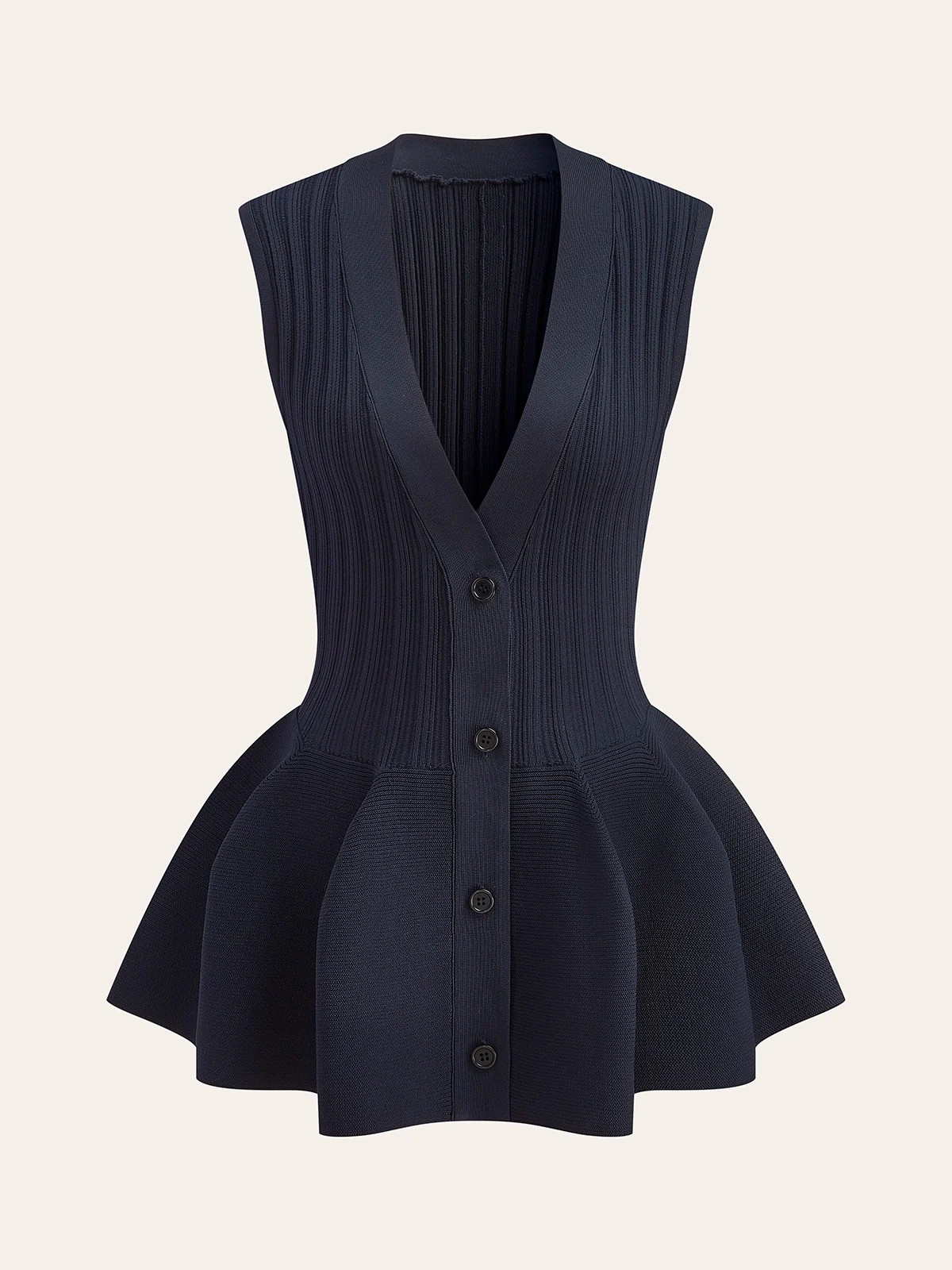 Structured Peplum Button-Up Knit Vest | Commense