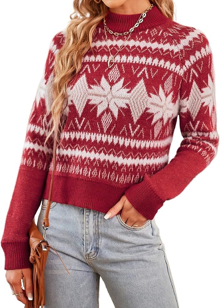 ZAFUL Women's Ugly Christmas Sweater Snowflake Crew Neck Long Sleeve Ribbed Knit Pullover Sweater... | Amazon (US)